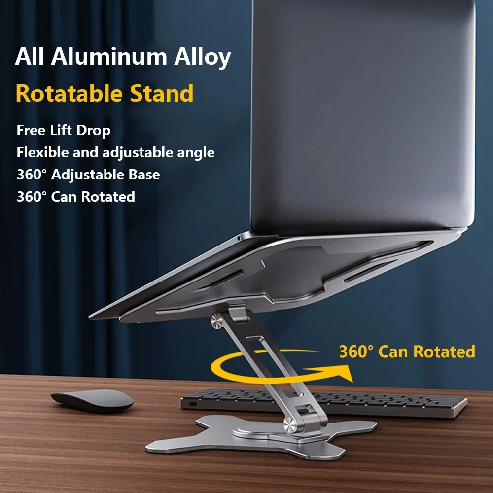 New Aluminum Laptop Stand For MacBook Air Dell HP Xiaomi Huawei Desk Riser 360 Rotation Multi-Angle Height Adjustable Computer