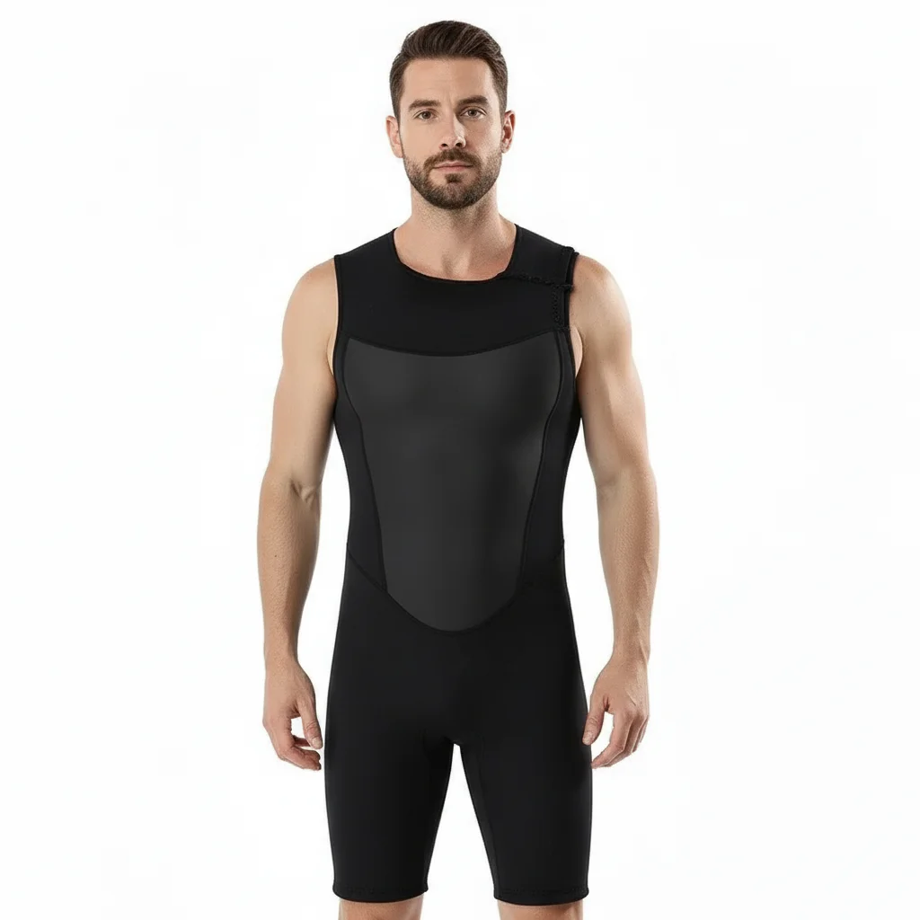 Mens 2mm sleeveless wetsuit Vest one-piece Diving Snorkling Suit Swimsuit Back Zipper Warm