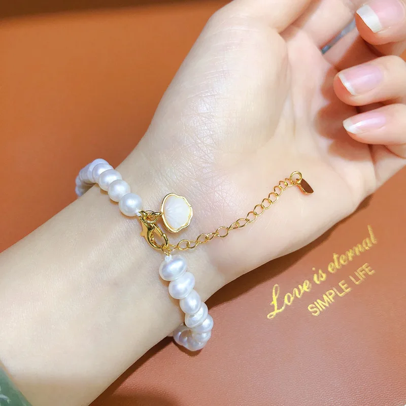 

High-Profile Figure Natural7mmFresh Water Real Pearl Bracelet Female White18kGilded Simple Temperamental All-Match Bracelet Whol