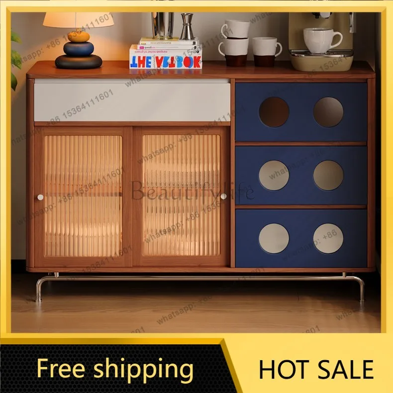 LS wood small coffee retro meal side against the wall integrated storage solid wood home coffee tea cabinet storage