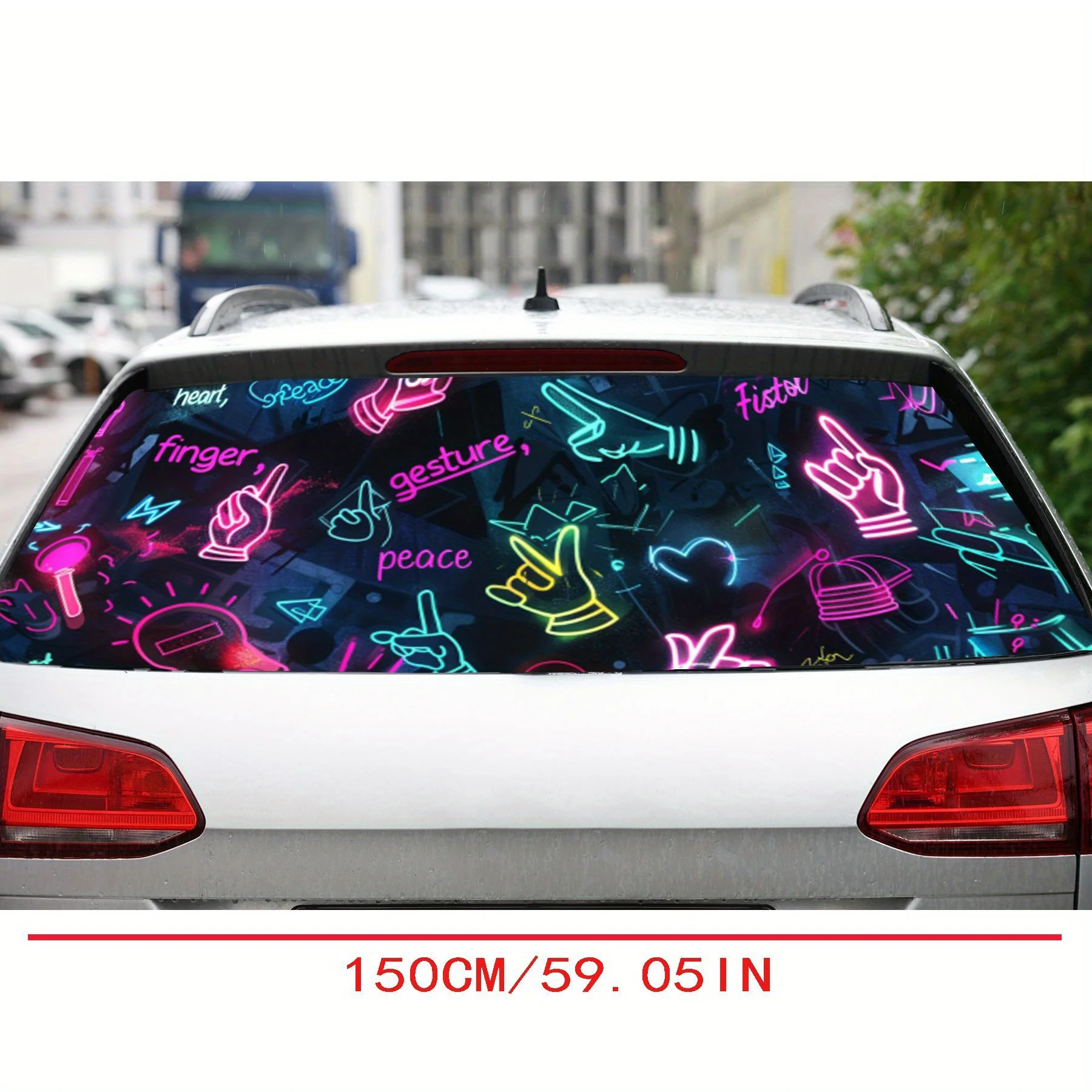Trendy Neon Art PVC Perforated Car Vinyl Wraps, Privacy Enhancing Design for Rear Window, Car Rear Windshield Sticker for Most T