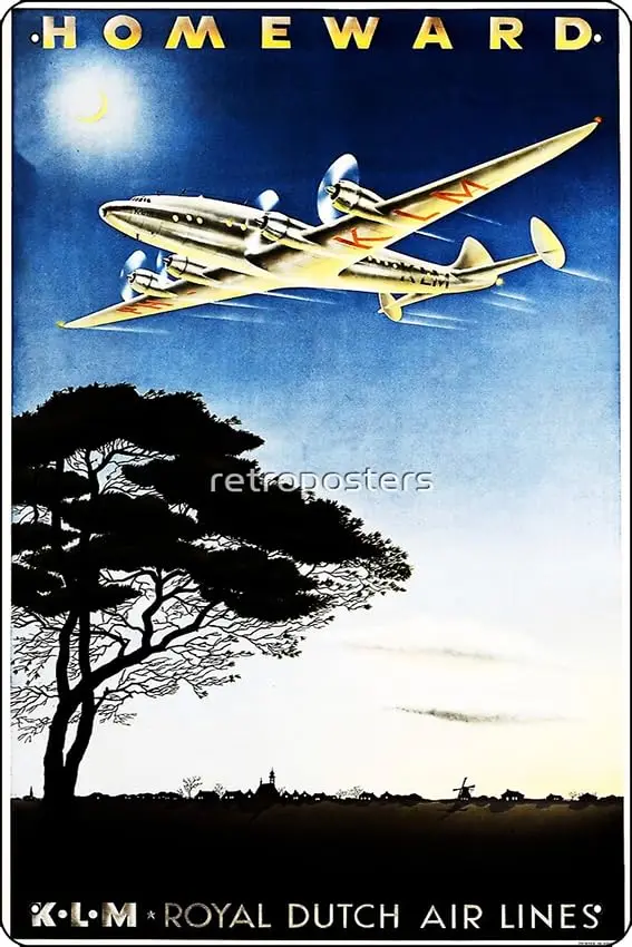 HOMEWARD BOUND KLM Royal Dutch Air lines Vintage Travel Advertisement Poster Metal Tin Sign Fun Home Art Wall Decor 8x12 Inch