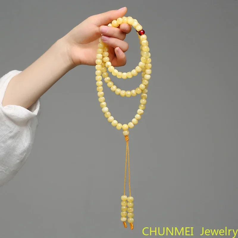 Russian Apple Bead White Nectar 108 Bracelet Abacus Beads Old Style Handstring Men's and Women's Multi-ring Rosary Necklace