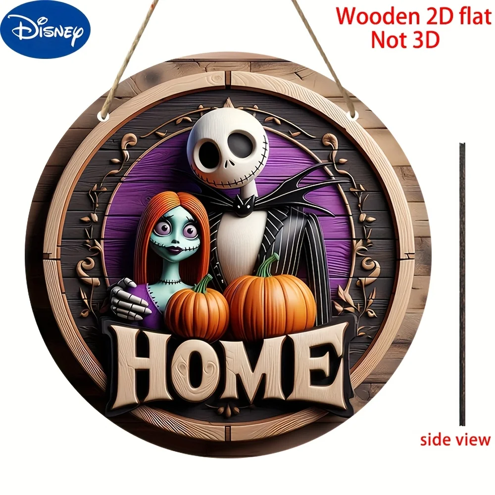 Letrero colgante 2D plano, 1 unidad, pesadilla de Disney antes de Navidad, Jack Skellington y Sally, decoración oficial de la película Tim Burton, Hallowe