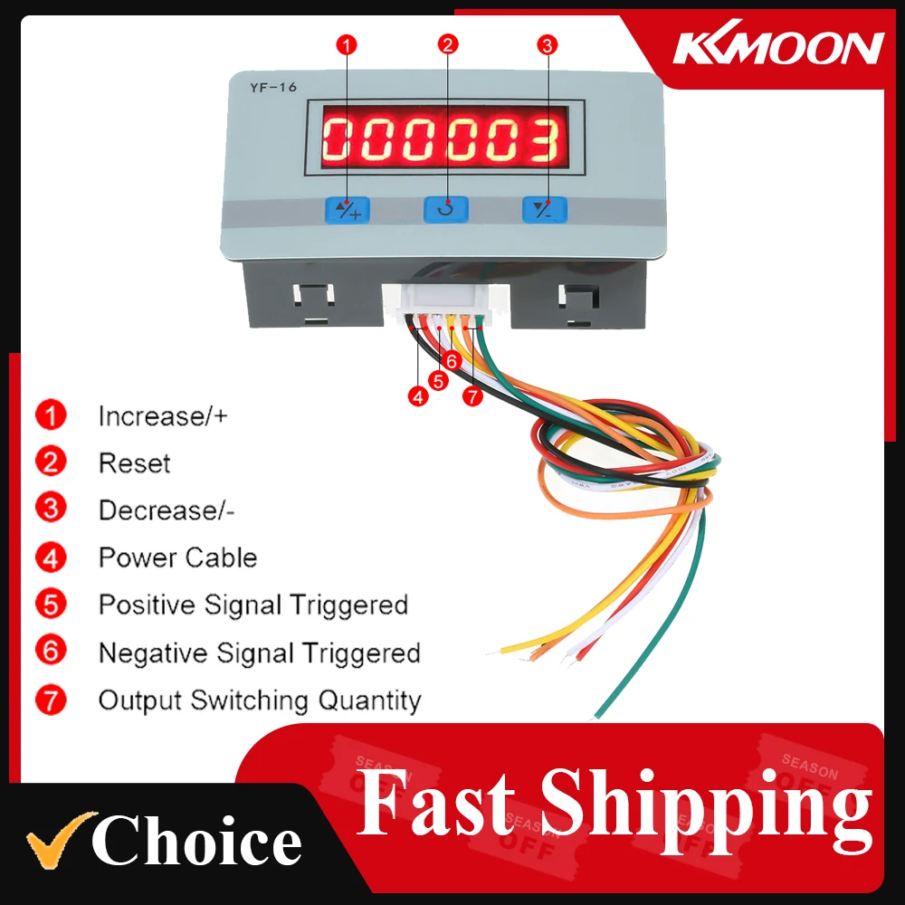 Mini LED Digital Counter Module DC/AC5V~24V Electronic Totalizer with NPN and PNP Signal Interface 1~999999 Times Counting Range