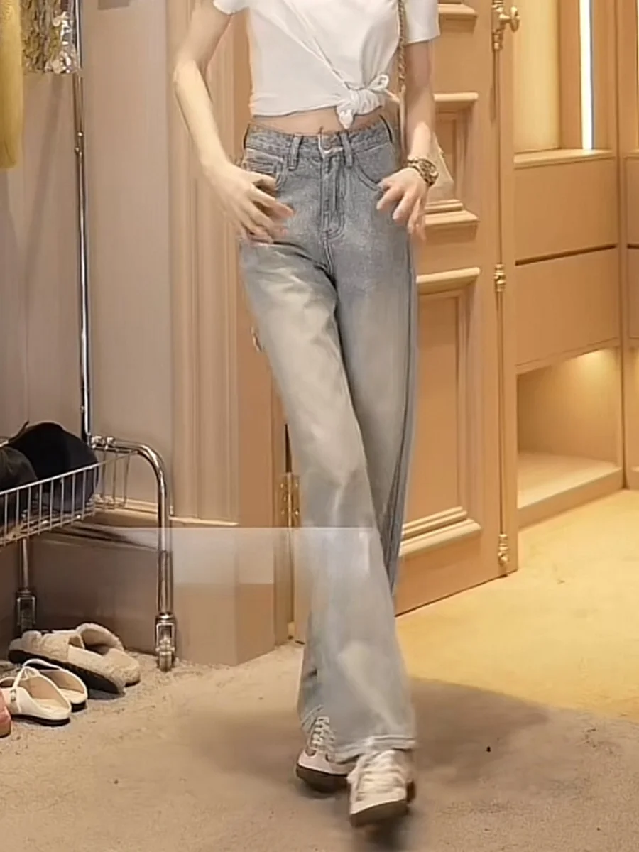 

Oajer Flagip Store Women's Straight Leg Denim Jeans Summer Spring Polka Dot American Retro Pants Low Waist Wide Leg