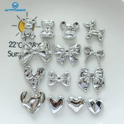 WFFNNKC 10-20Pcs Silver Flatback Resin Bowknot Heart Bear Patch DIY Charms Decoration Phone Hair Clip Brooch Craft Materials