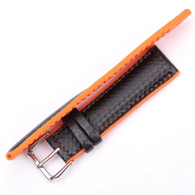 Leather + Rubber Watch Band Strap Women Men Yellow Orange Black 18mm 20mm 22mm Watchband Bracelet With Pin Buckle