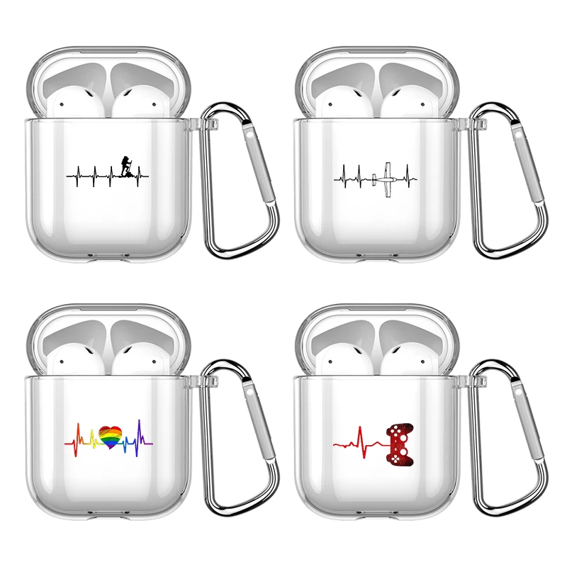 

Heartbeat Line Football Basketball Cat With Hook Case For AirPods 2 3 1 Cases For Apple AirPods Pro 2 Transparent Earphone Cover