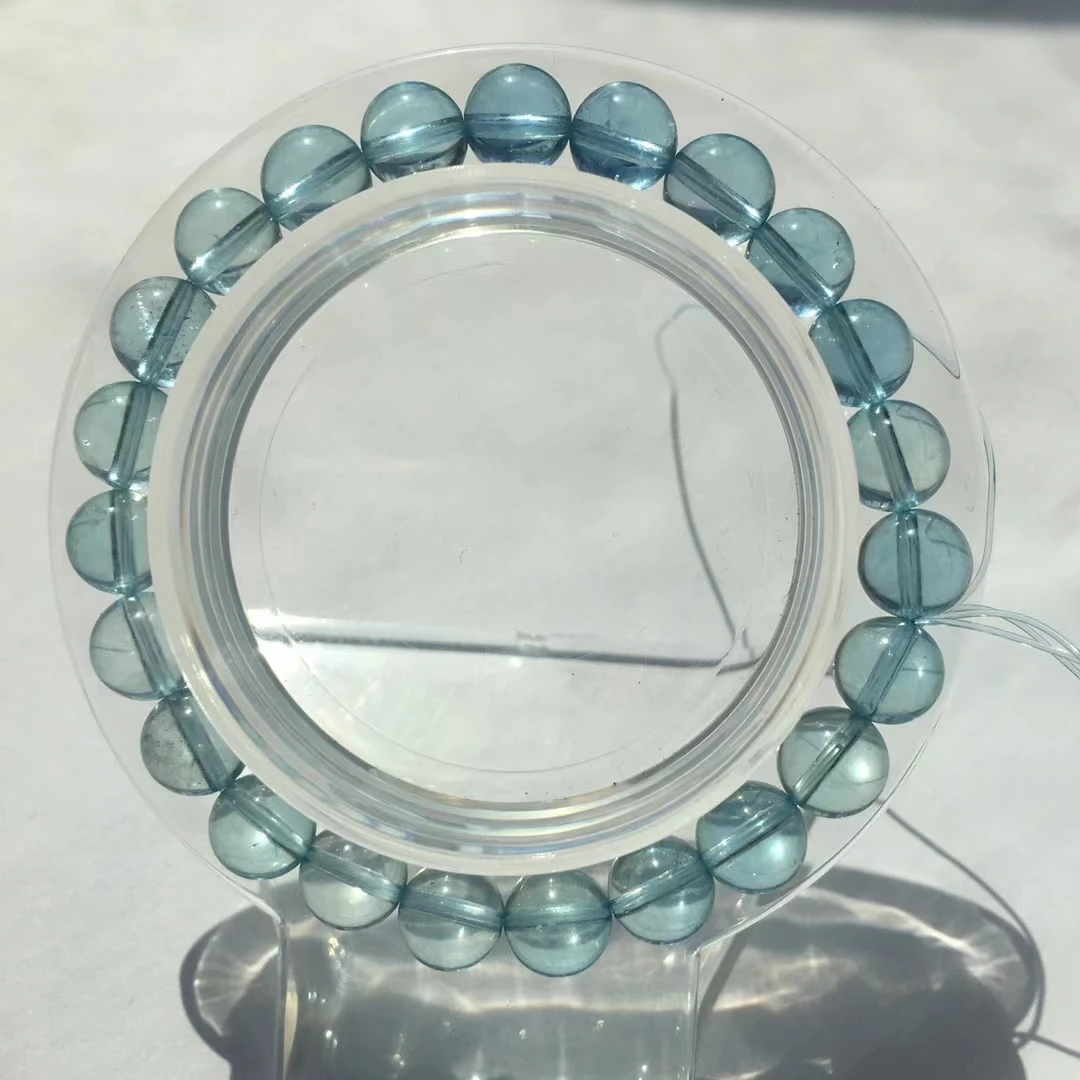 Natural Blue Aquamarine Clear Round Beads Bracelet 8mm Women Men Brazil Stretch Blue Aquamarine Jewelry AAAAA