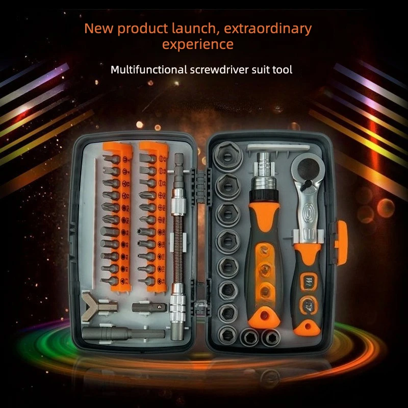 Multifunctional Home Repair Hand Tool Set Ratchet Screw Transverse Ratchet Screwdriver