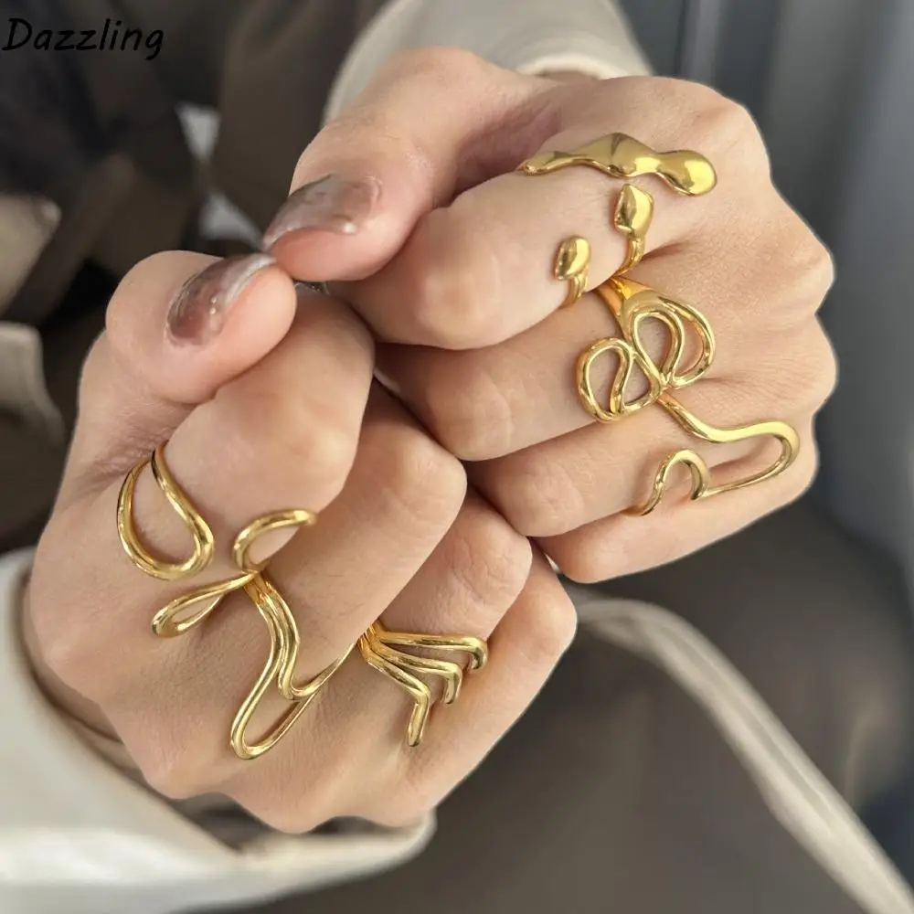 Jewelry Accessories Ins Alien Opening Ring Irregular 18K Gold Finger Ring Retro Fashion Dating