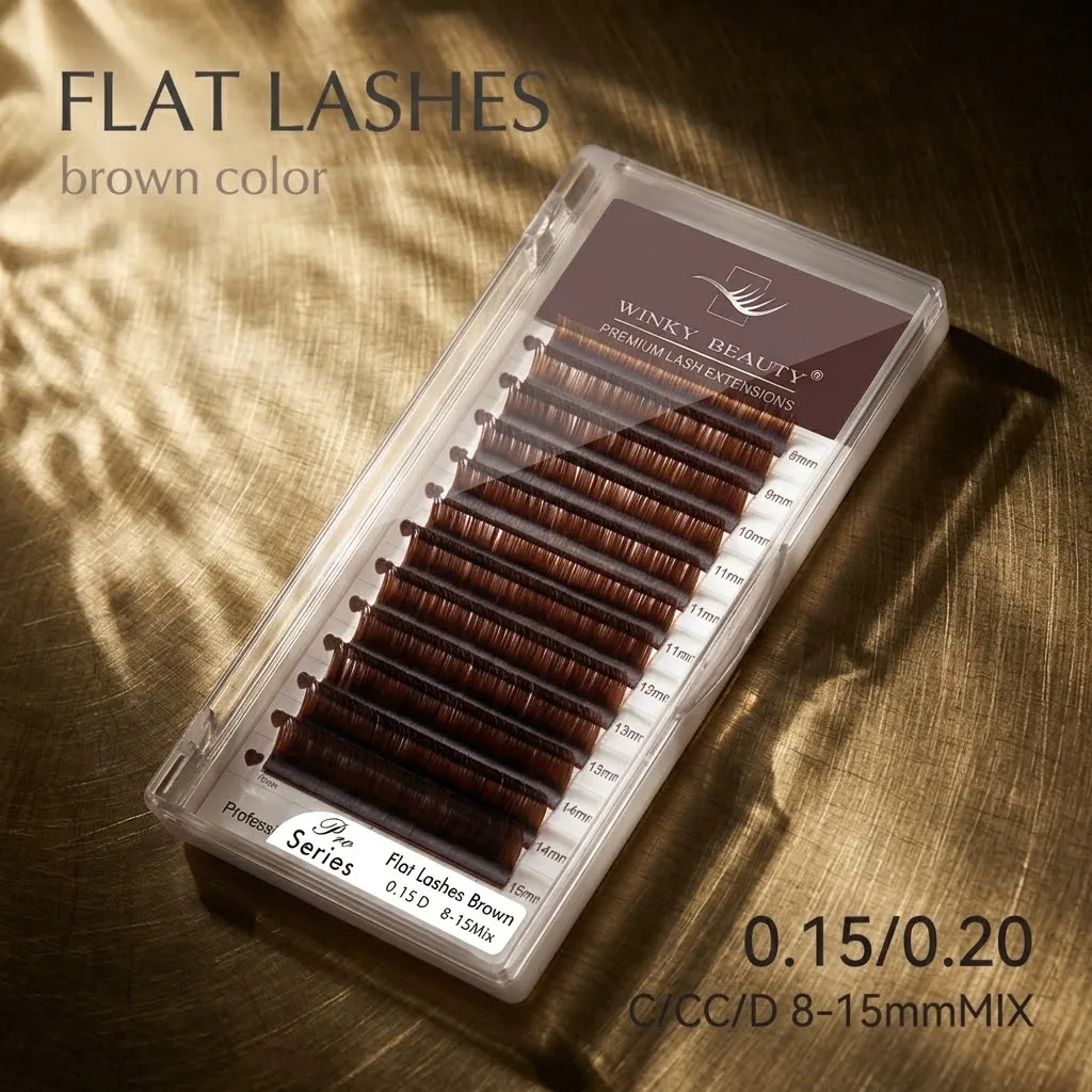 Winky Beauty Ellipse Flat Lashes Brown Matte Split Tips Light Super Soft Individual Lash 0.15 0.20 Natural Maquiagem Makeup Tool