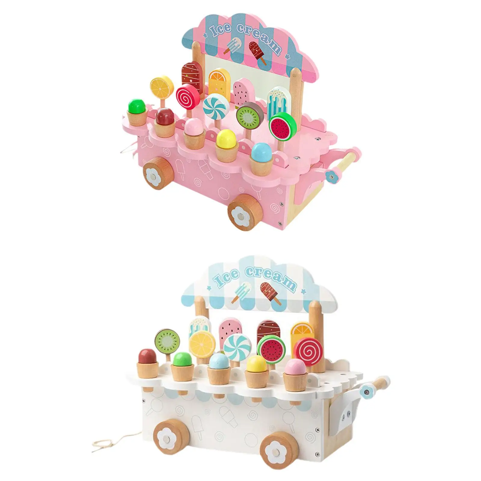 Ensemble de crème glacée en bois pour enfants, accessoires de cuisine, jouets de jeu pour garçons et filles, cadeaux d'anniversaire, 3 ans, 4 ans, 5 ans, 6 ans