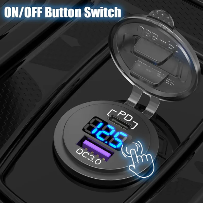 12V USB-Steckdose Dual USB-C Autoladegerät Buchse & Quick Charge 3.0 Port mit Schalter Buchse Steckdose Adapter für Auto LKW Boot
