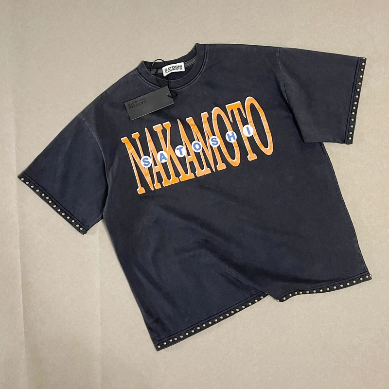 26SS New Satoshi Nakamoto Short Sleeved T-shirts Summer Round Neck American Trend Diamond Studded Men's Women's Tops