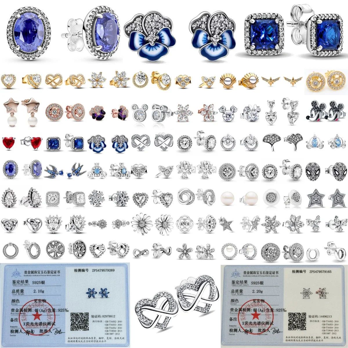 

New 925 Silver Ear Stud Heart Flower Family Tree Red Blue Stone Golden Daisy Pendant Stud Earrings for Women DIY Jewelry