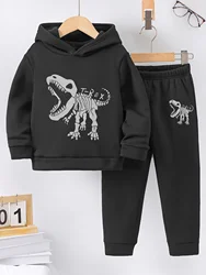 2set Boys fall and winter new sports style casual fashion pattern printed warm and fleece hoodie and tracksuit pants