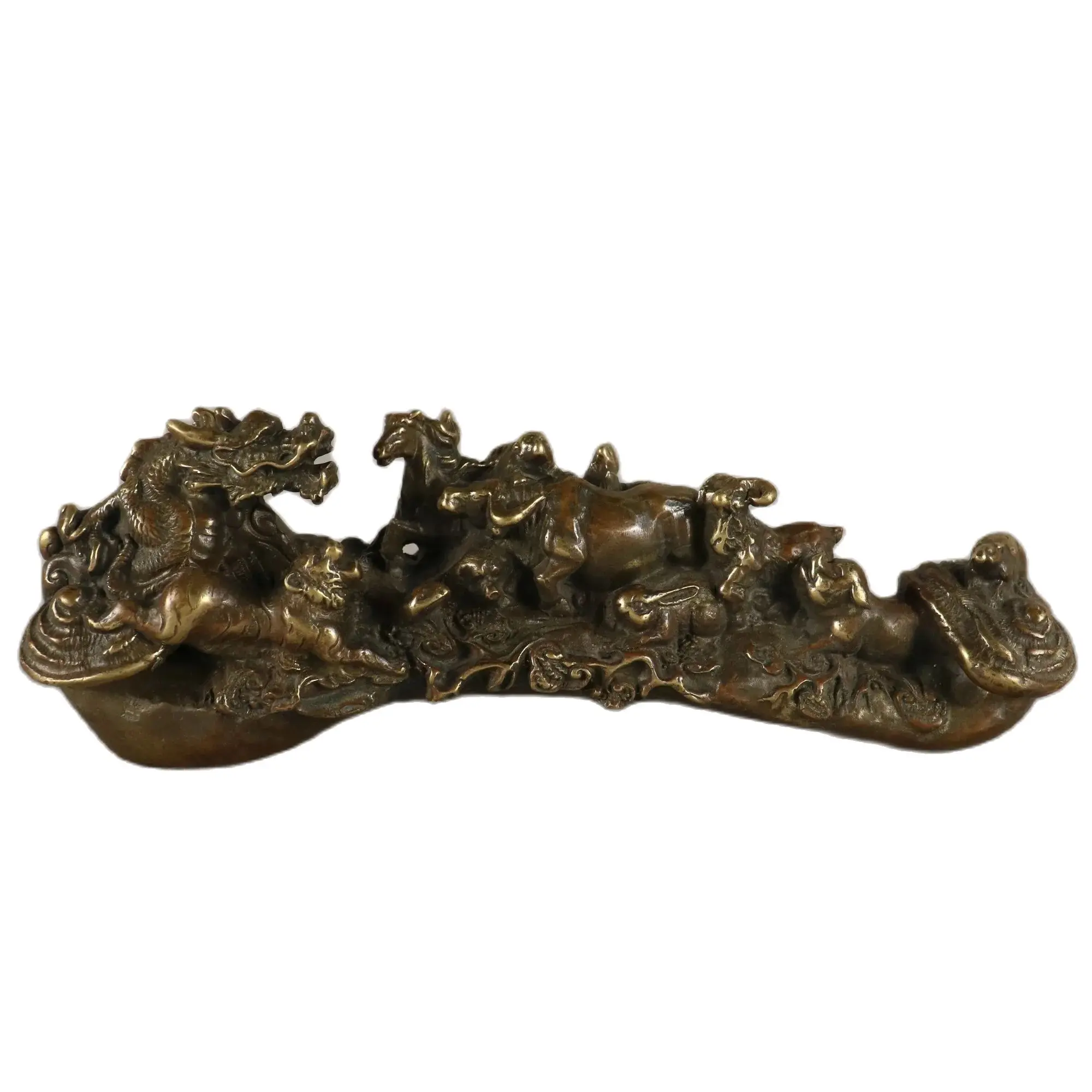 

Twelve auspicious animals in the Chinese zodiac, such as the Ruyi Bronze Statue 20 in length, 5 in width, and 7cm in height