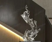 Modern Luxury Transparent Wave Resin Sculpture | Tall Abstract Art Statue for Living Room & Entrance Home Decor