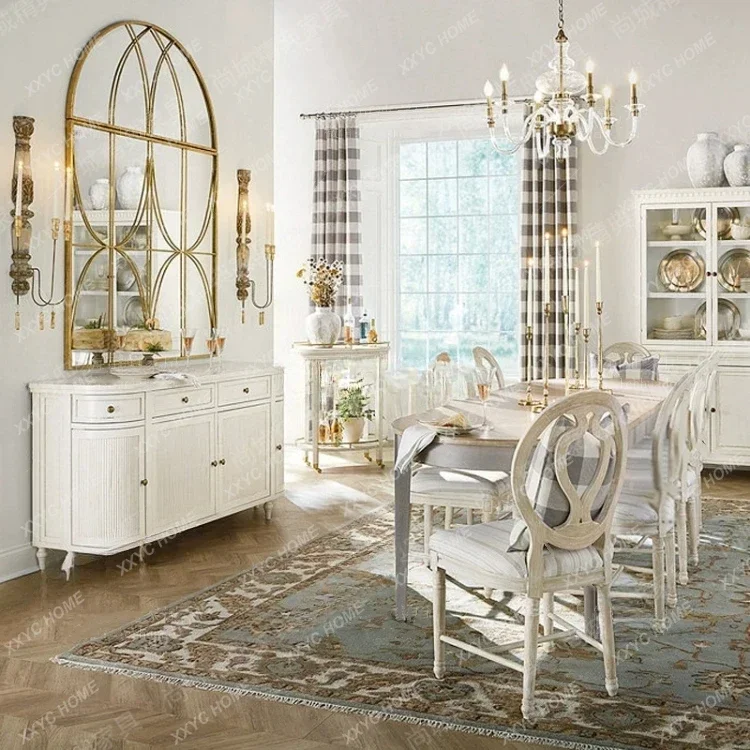 French Retro Entrance Cabinet Simple Modern White Solid Wood Sideboard