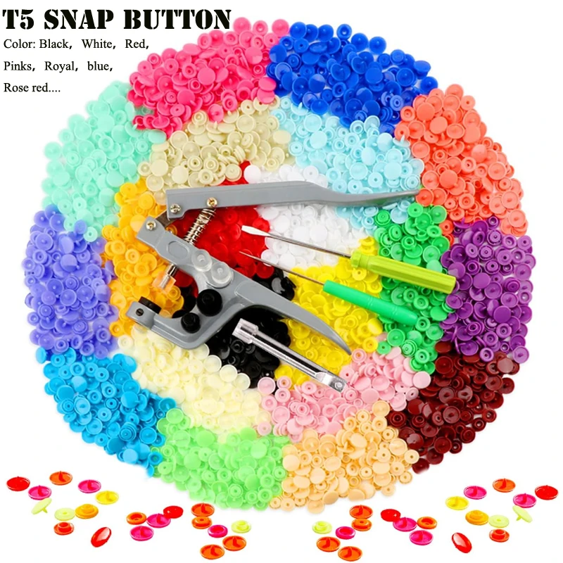 50Sets Snap Buttons and Snap Pliers T5 Plastic Snaps No-Sew Buttons Fastener Setter for Clothing Diapers Bibs Rain Coat Crafting