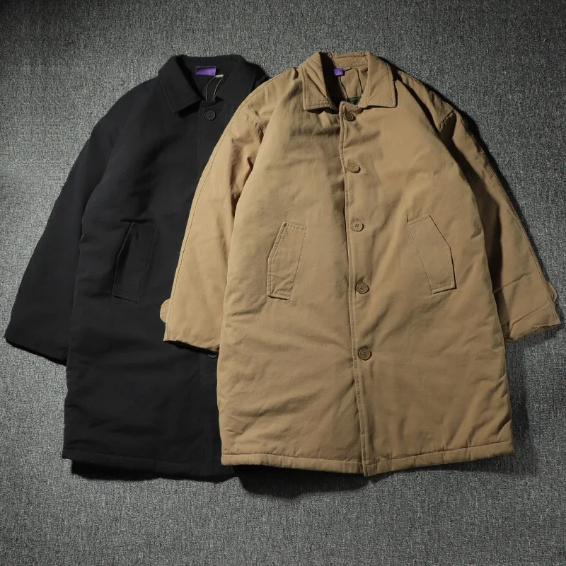 

Мужская хлопковая ветровка в японском ретро-стиле, средней длины, свободного кроя, с простым воротником, оверсайз, рабочая одежда, хлопковая куртка