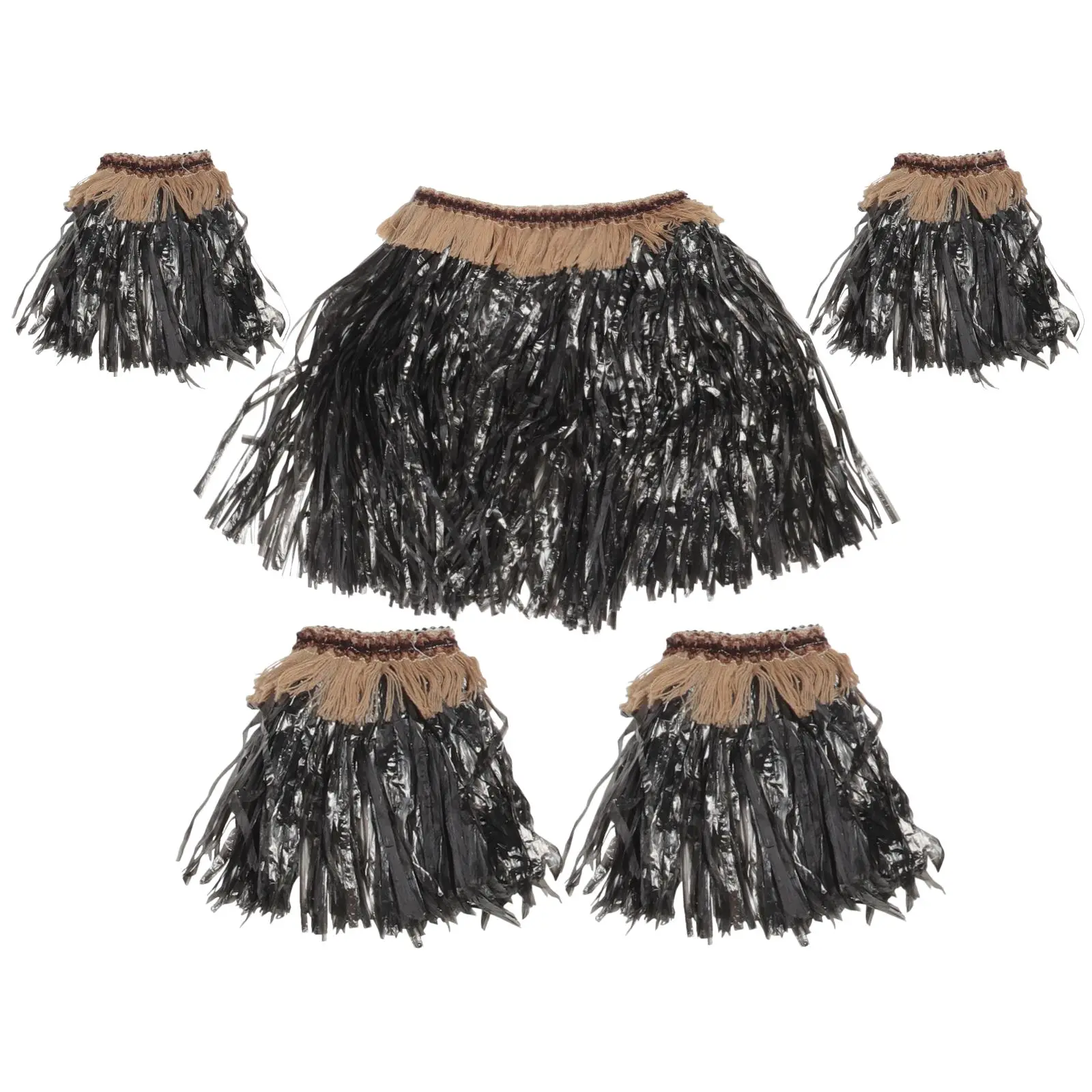 

5Pcs Grass Set Hawaiian Costume Women Luau Tribal Fringe Plastic Adjustable Elastic Waistband Hawaiian Skirts For Women Adult