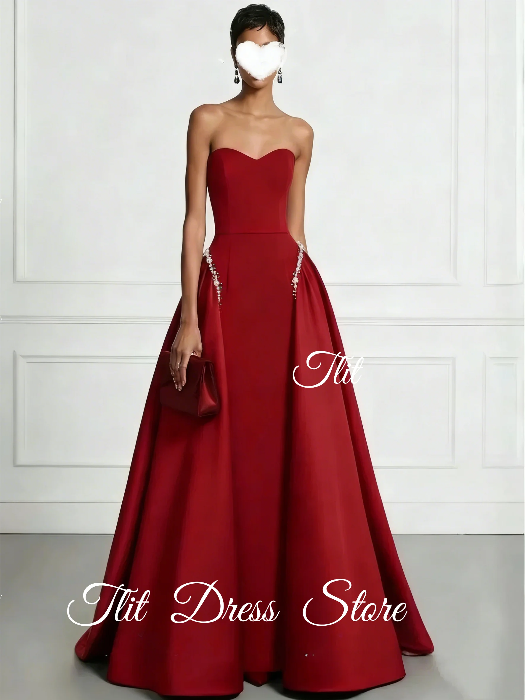 Elegancka suknia wieczorowa bez ramiączek TLIT 2026, zdobiona koralikami, zapinana na zamek, suknia balowa w stylu arabskim, satynowa spódnica, europejska suknia na przyjęcie, możliwość personalizacji.