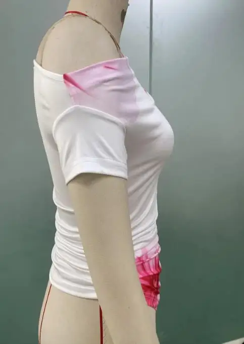 

2025 Summer New Style Women's Slim T-Shirt with Asymmetrical Female Daily Skew Neck Tops Woman Fashion Sweet Short Sleeve Top