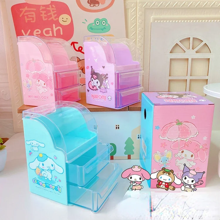 

Sanrio cartoon Kuromi melody desktop storage box large capacity double drawer jewelry box Cinnamoroll miscellaneous storage box