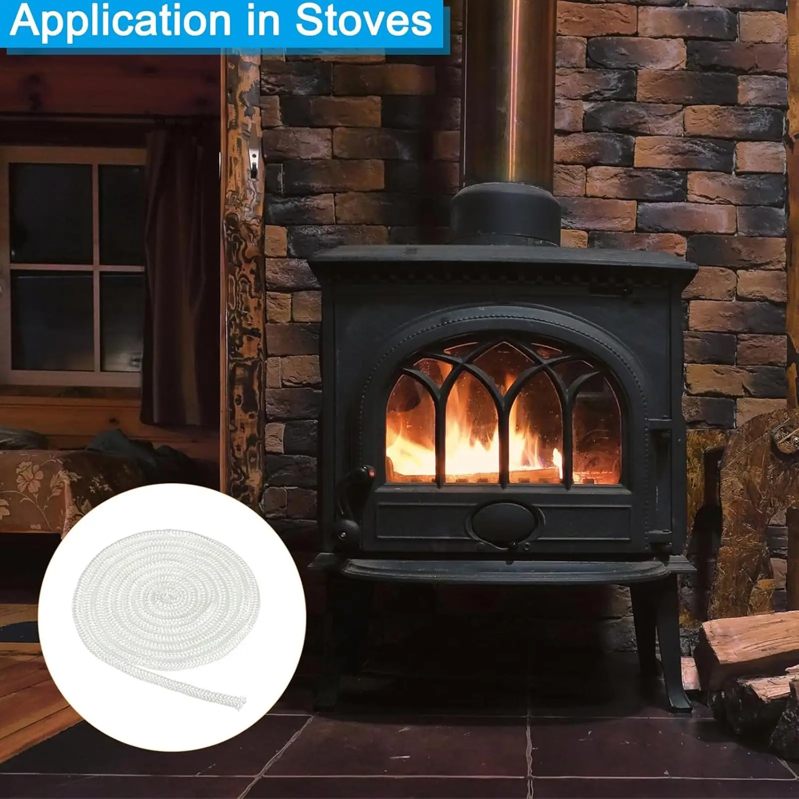 Fireplace Sealing Rope Glass Fiber Cord Self Adhesive Stove Door Gasket Rope for Heat Intensive Indoor Outdoor Applications