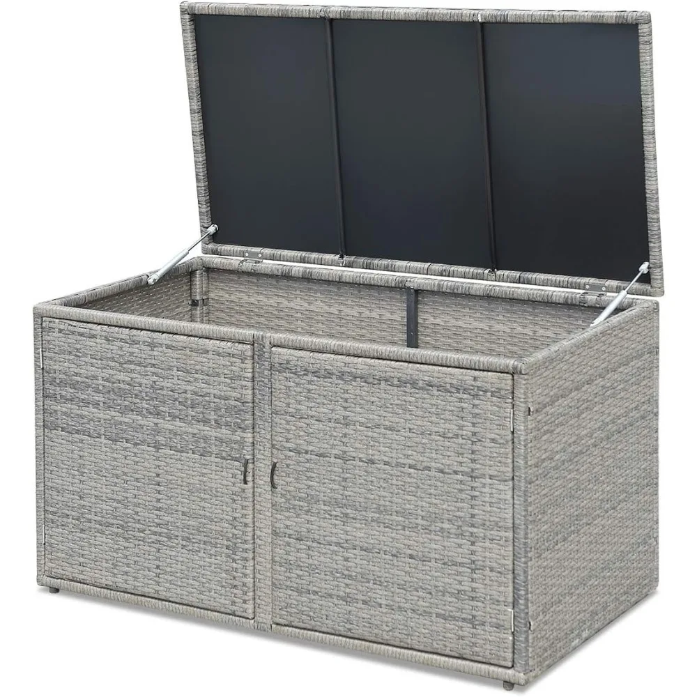 

Storage Box - Outdoor 88 gallon double-layer deck box, used for storing patio furniture and toys, with lid and front door