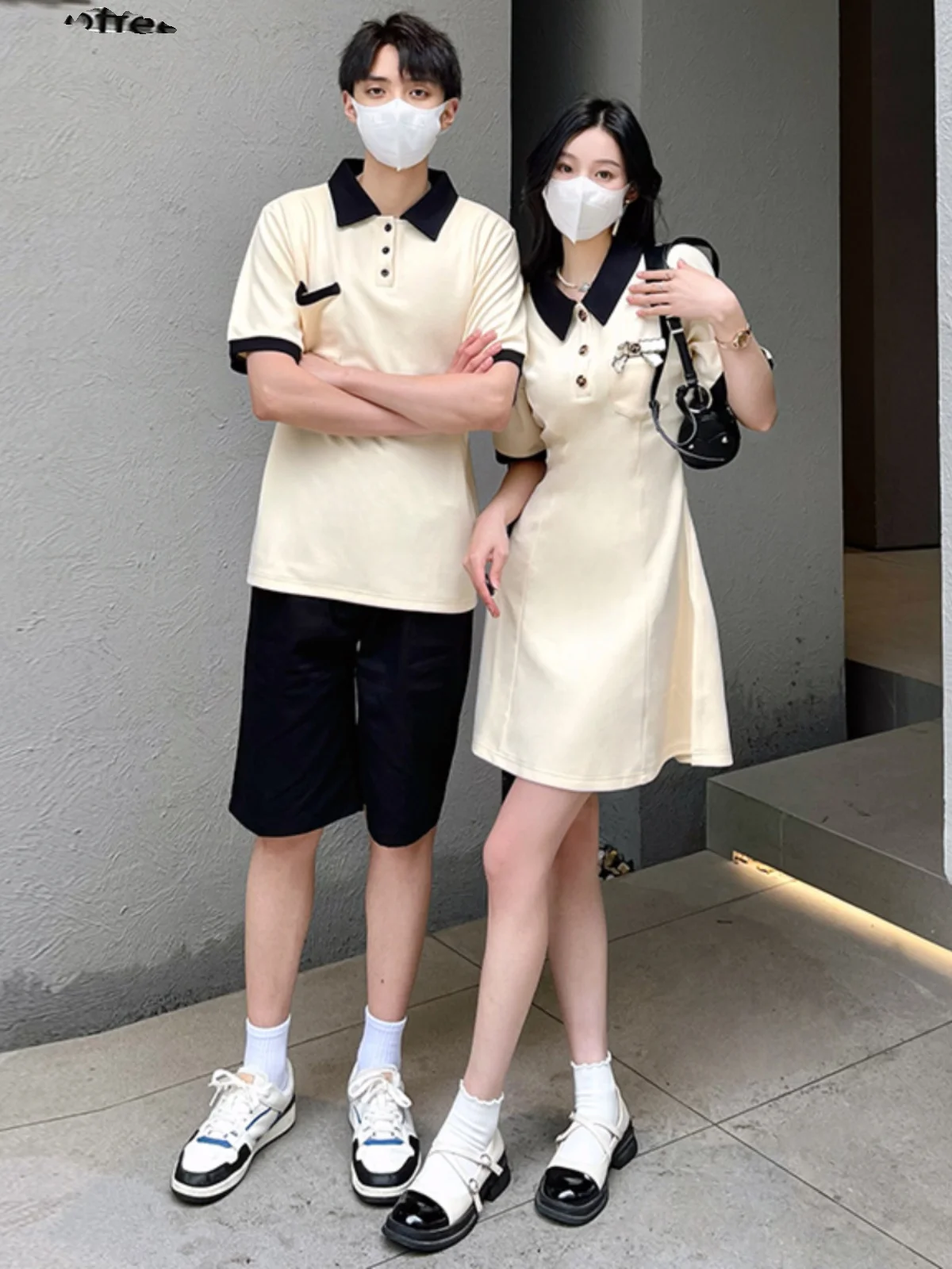 Été nouveau col ort Sve t-shirt Dr collège Sle femmes Dr une jupe un irt coton Polyester mélange jupe