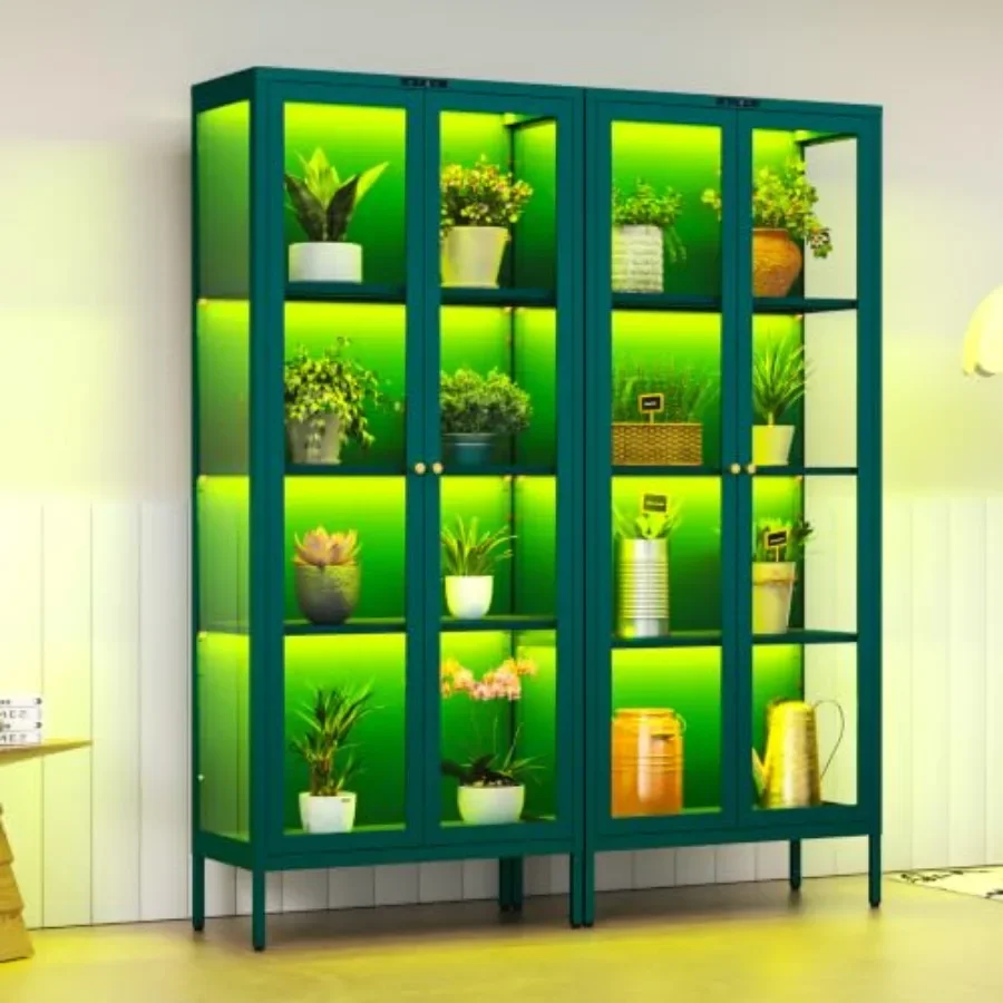66 Glass Display Cabinet with 8-Color LED for Plants: Indoor Use, Tempered Glass, Clear, Adjustable Lighting Ventilation