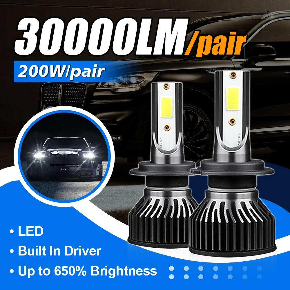 

H7 H4 LED Bulb H11 H3 LED Headlight Kit 9005 9006 9004 9007 LED Wireless H13 9012 200W 40000LM 6500K CSP Headlamp Turbo Lamps