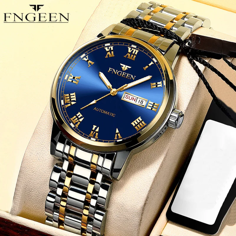 

FNGEEN Brand Luxury Business Men Stainless Steel Watches Famous Brand Luminous Men Fashion Military Waterproof Quartz Wristwatch