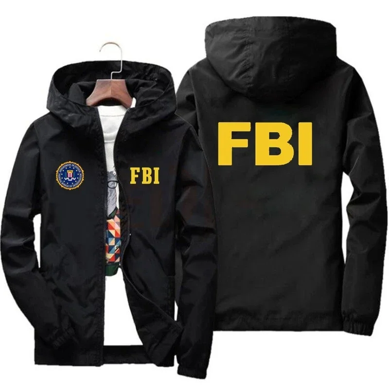 

2024 New Men's Jacket High Quality FBI Printed Outdoor Sports Jacket Spring Hooded Windproof Fashion Casual Brand Sports Jacket