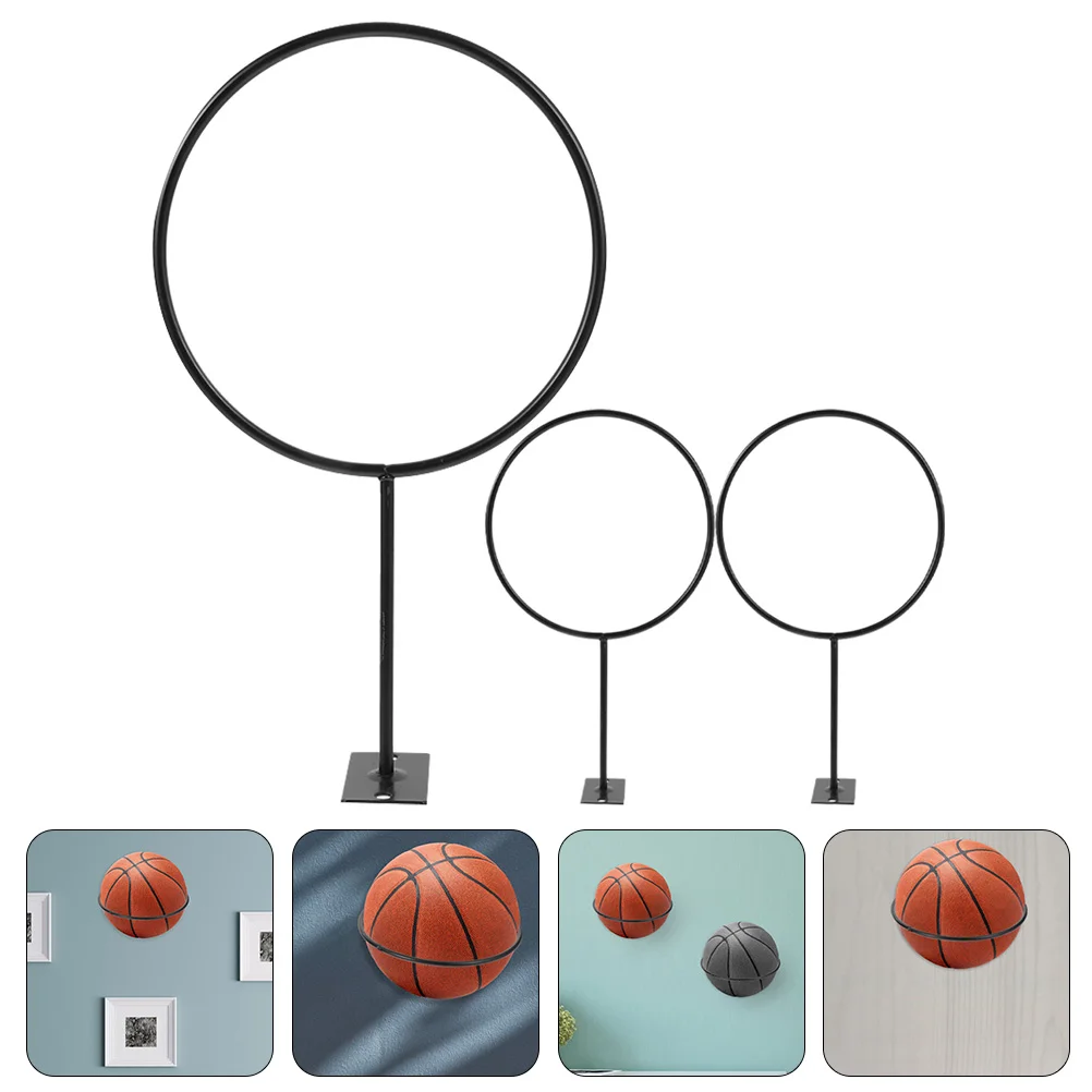 3 Pcs Light up Basketball Football Display Stand Wall-mounted Rack Child Holder Black Hooks