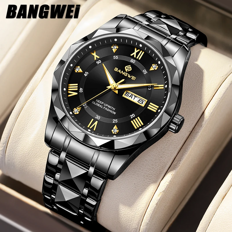 BANGWEI 2026 جديد فاخر ساعات رجالية LIGE موضة عادية كوارتز ساعة اليد 30 متر مقاوم للماء مضيئة الصلب ساعة رجالي Reloj Hombre