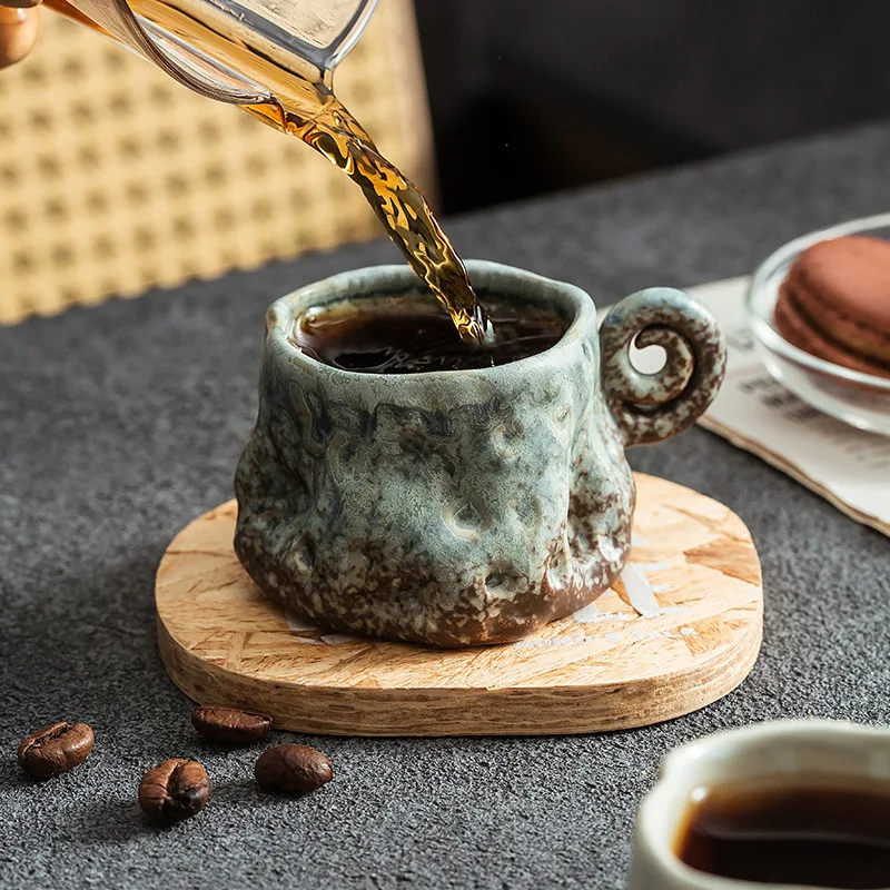 1pc Ceramic Kiln Transformed Coffee Cup Rough Ceramic Retro Shaped Mug Home Coffee Shop Ceramic Cup Homestay WaterCup Coffee Cup