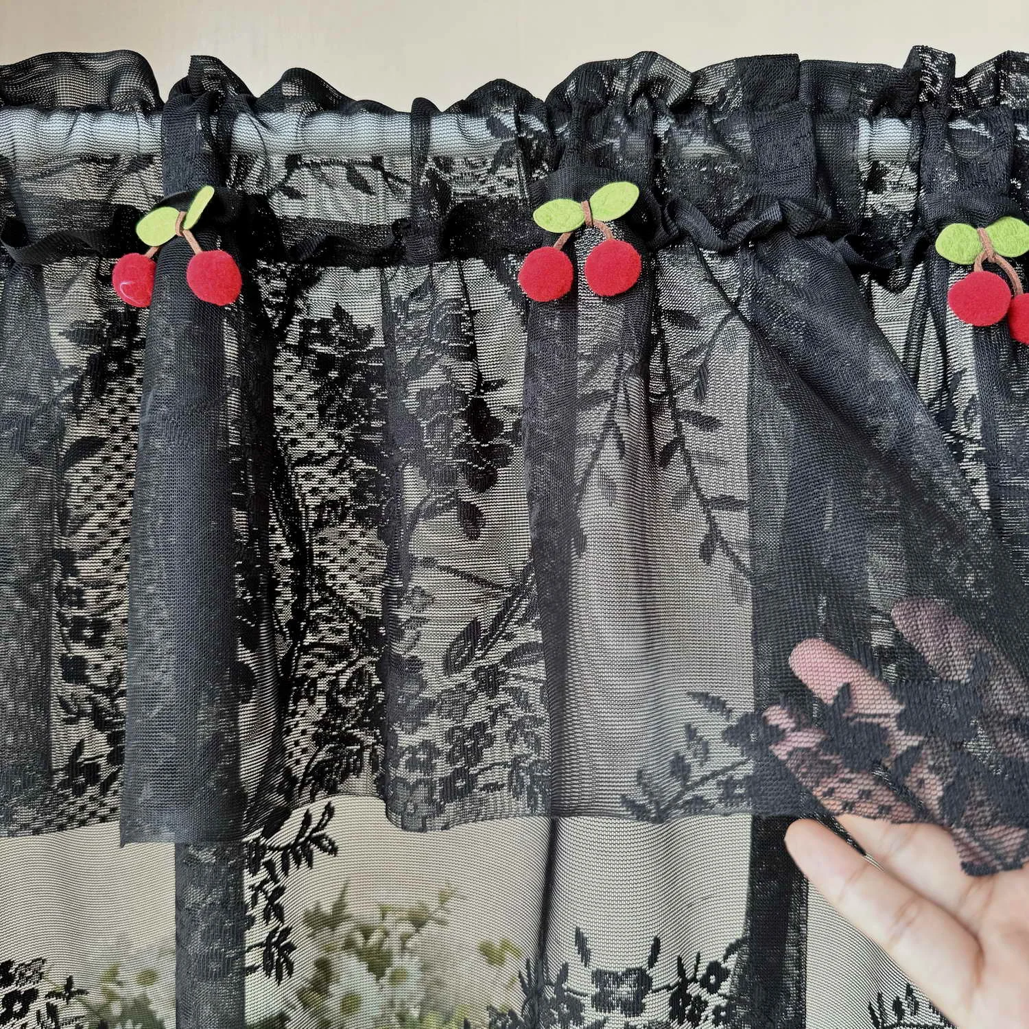 White Lace Short Kitchen Curtain Rod Pocket