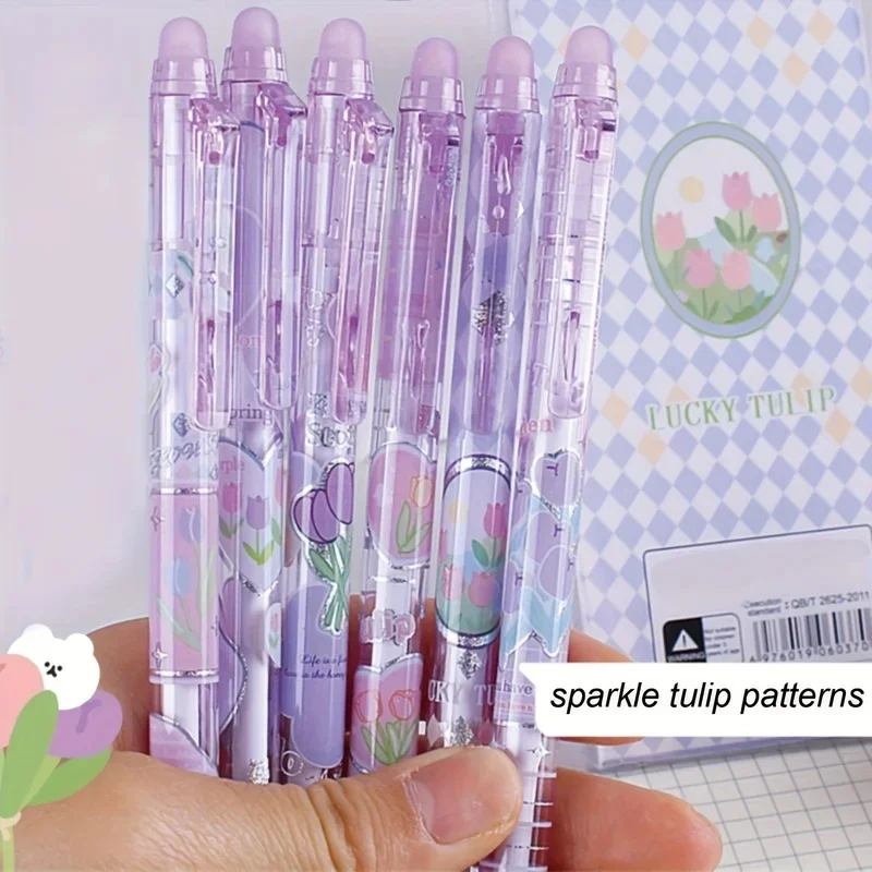 6pcs Cute Erasable Gel Pens, 0.5mm Fine Point, Smooth Writing, Blue Ink, No Smudge, Ideal For Planners Gift Office Supplies