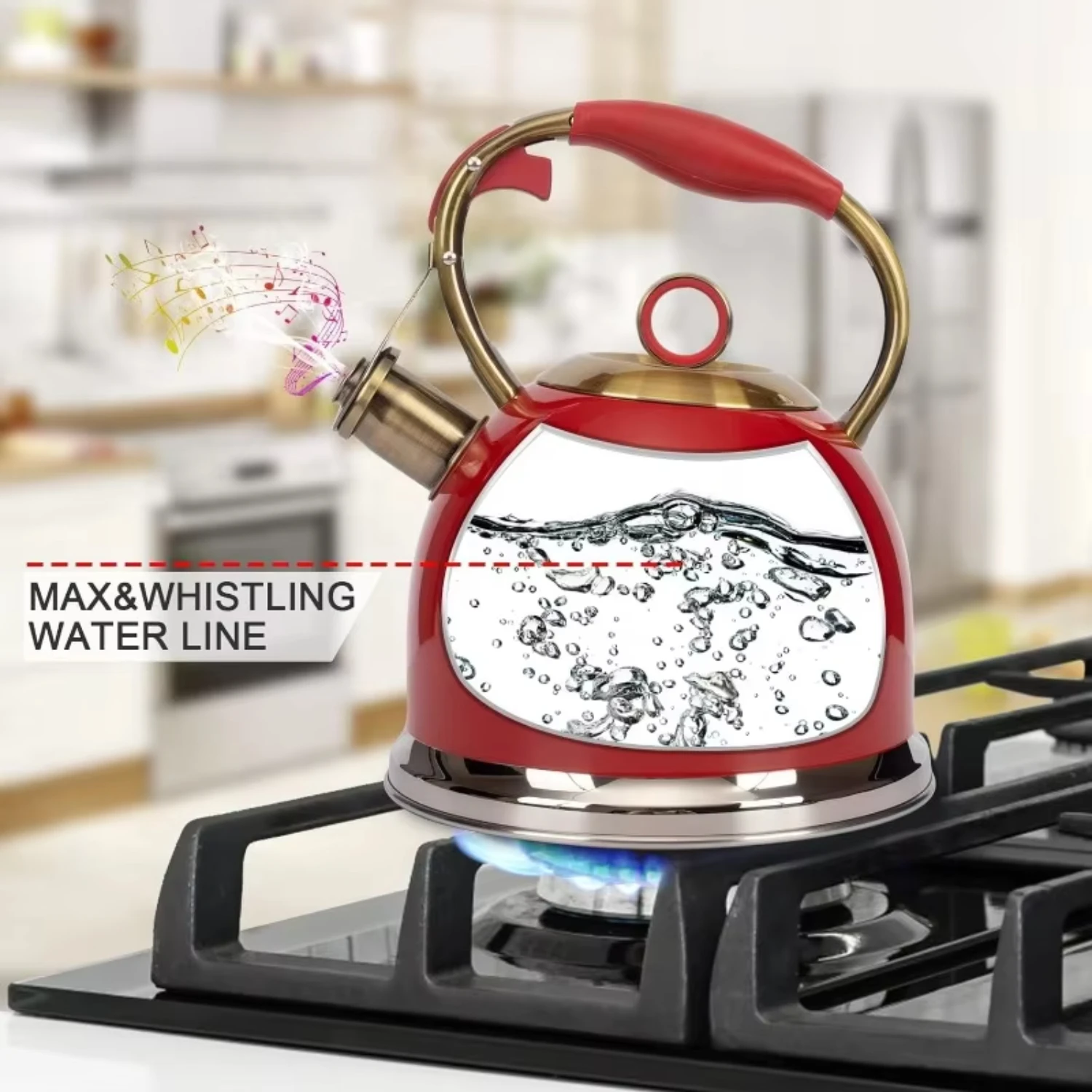 

Whistling Stovetop Tea Kettle Food Grade Stainless Steel, Hot Fast to Boil Stove Top-3.0Q