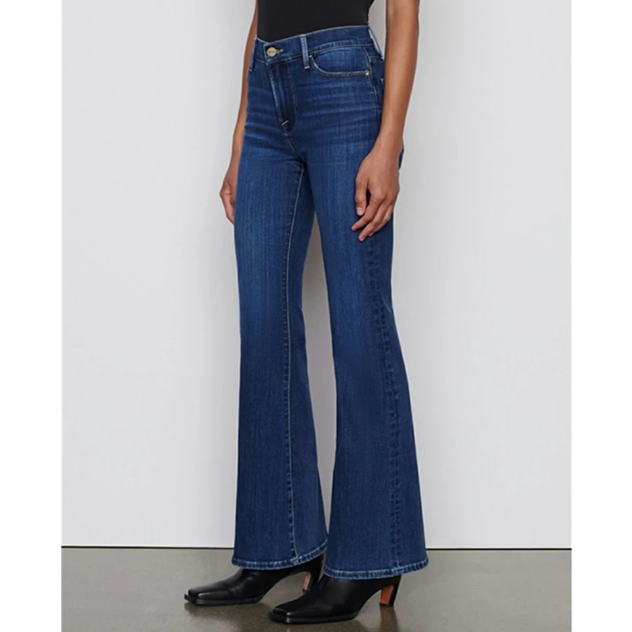 

Maxdutti French Minimalist Elegant High Waisted Navy Blue High Stretch Flared Jeans Denim Pants For Women's Jeans Woman Clothes