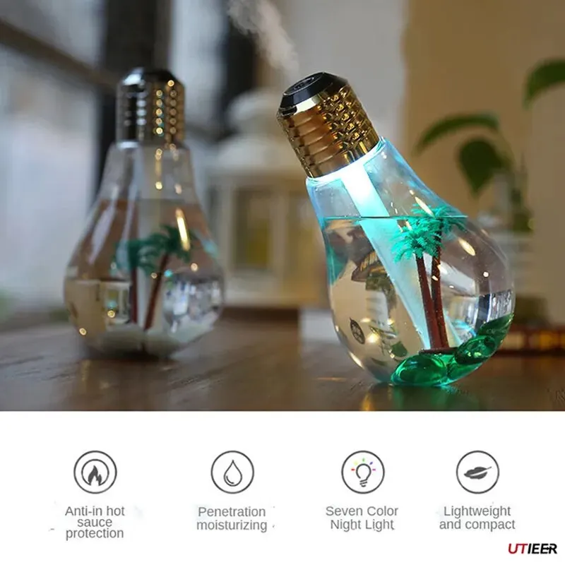 Creative Style Small Night Light Micro Landscape Mister Smoke Emitting Usb Silent Small Colorful Light Bulb Humidifier