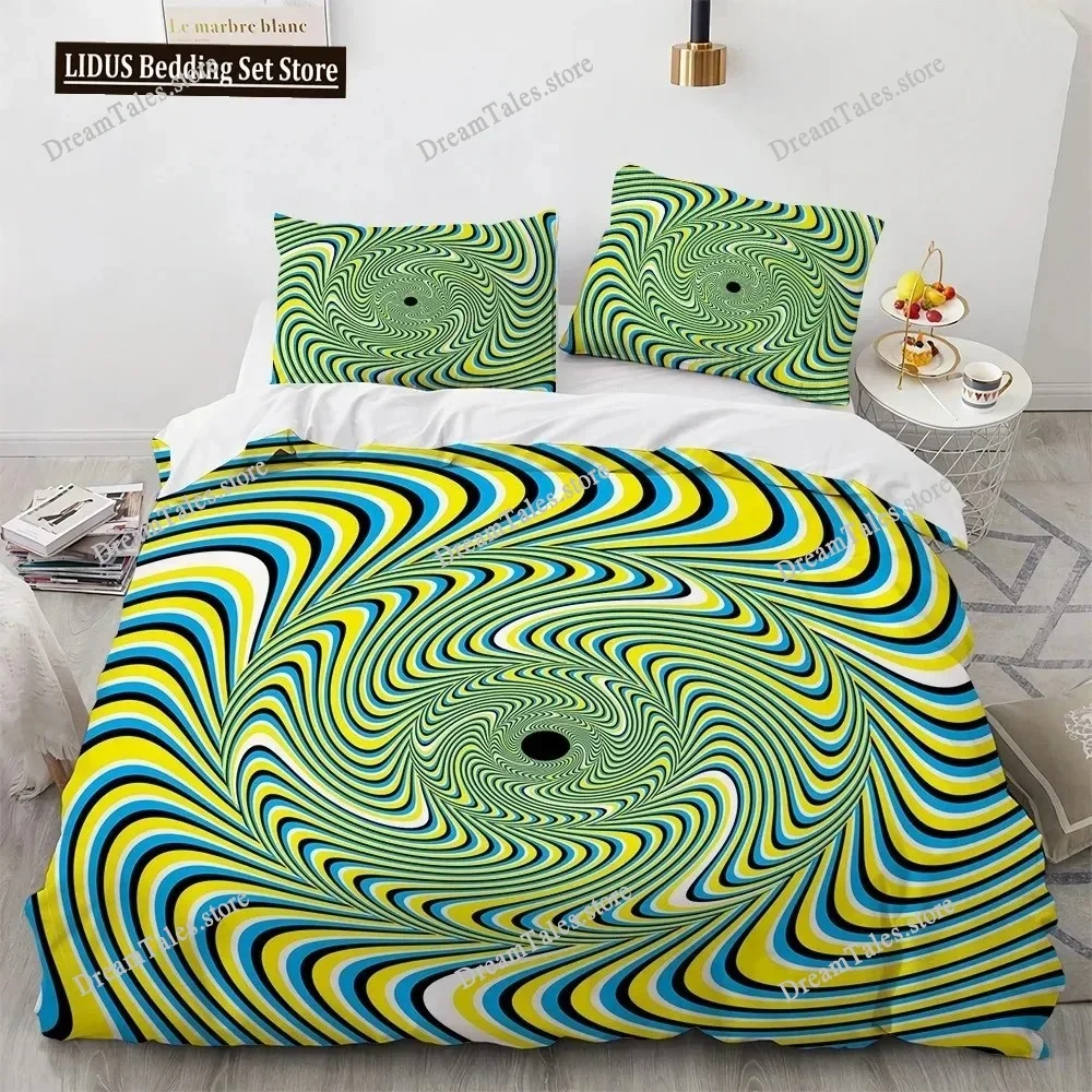 3D Print Abstract Psychedelic Swirl Duvet Cover Set Blue Green Stripe For Teens Bedding Set Art Comforter Cover King Queen Size