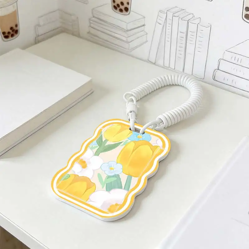 Card Holder for Stretchable Spring Cord Student Bus/Meal Card Protection Case Kpop Photocard Holder Photo Protector