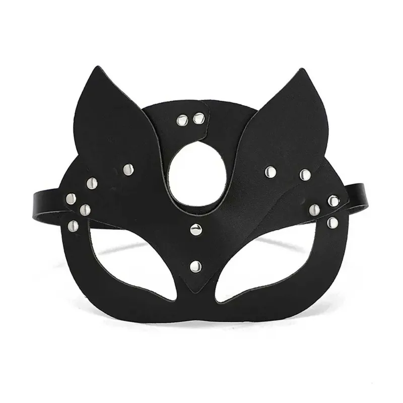 ​​SEXY Leather Fox Mask Rhinestone Studded Blindfold XXX Adult Party BDSM Tease Accessories Pup Play Erotic Face Shield Set