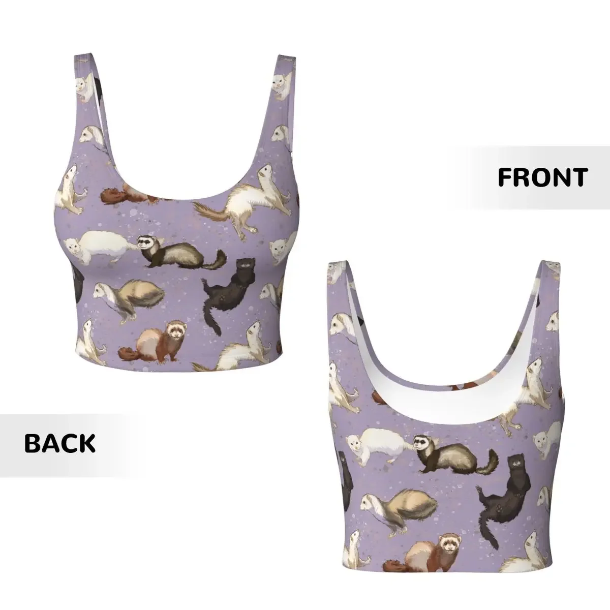 Custom Playful Ferrets Women Sports Vest Bras Gym Workout High Impact Yoga Crop Tank Tops